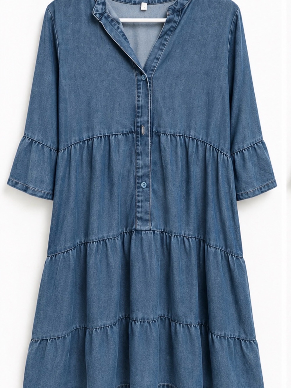 Source Unknown Blue Denim Tiered Button-Front Maxi Dress